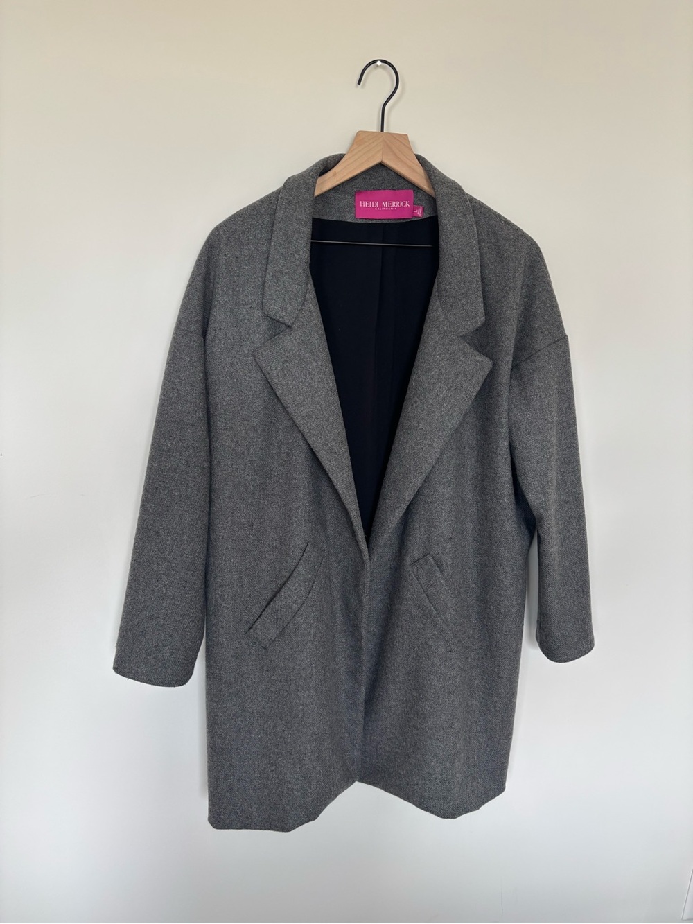 Heidi Merrick Boutique LA Made Gray Wool Outerwear Trench Wrap Coat